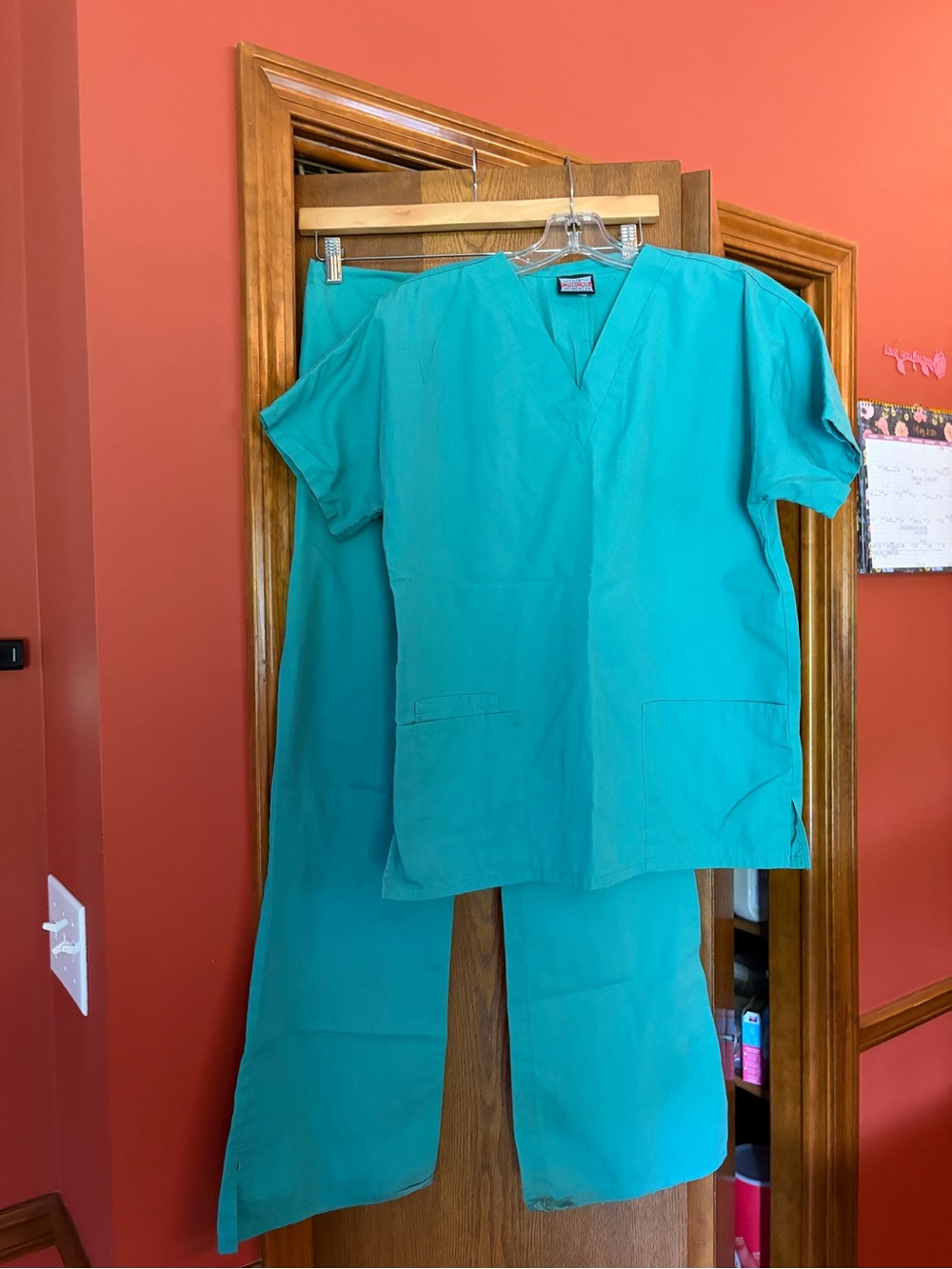 Cherokee Teal Medical Scrub Set - V-Neck Top & flare pants